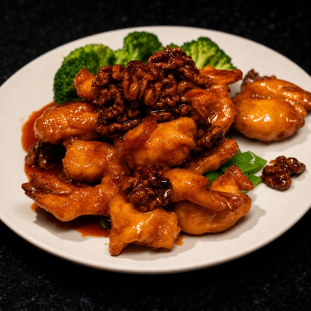 Crispy Prawns with Walnuts.