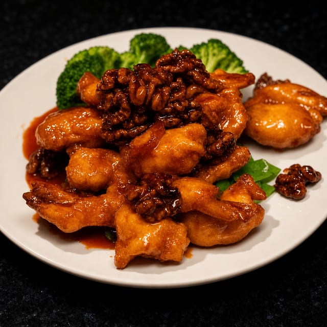 Crispy Prawns with Walnuts.